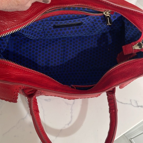 Rebecca Minkoff Red Leather Handbag w/cool leather Stitching royal blue lining - Picture 13 of 16